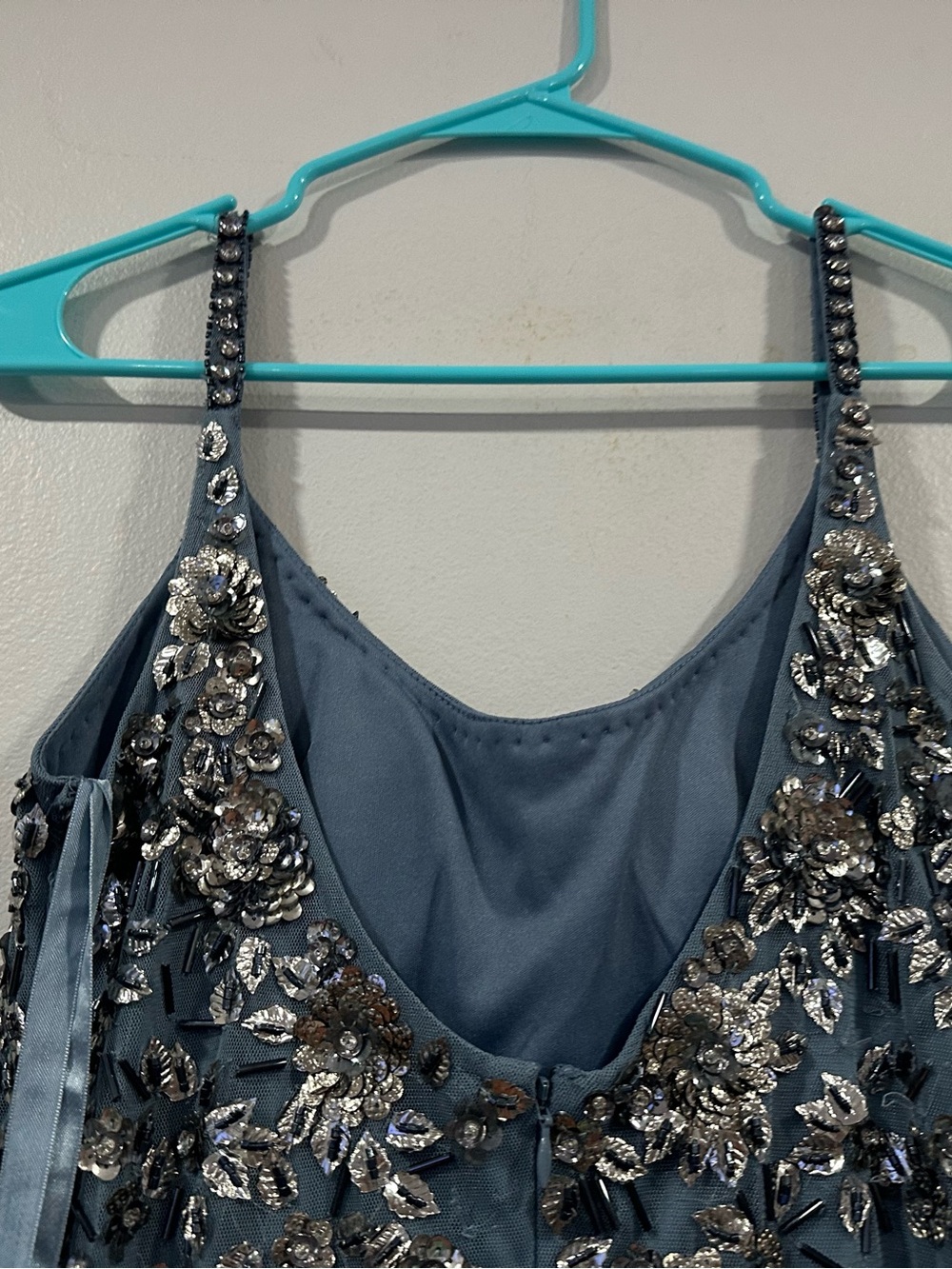 Mac Duggal 5477 Slate Gray Floral Embellished Scoop Neck Evening Gown Sz 4 NEW - Picture 7 of 8